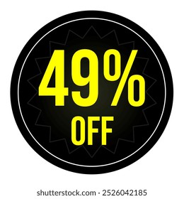 49% discount tag, black and yellow round shape, perfect for marketing promotions and retail sales