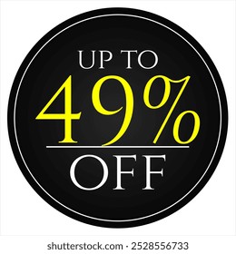 49% discount tag, black and yellow round shape, perfect for marketing promotions, commerce and retail sales