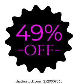 49% discount tag, magenta and black. Marketing promotions, retail sales. modern offer tag. Minimalist label