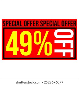 49% discount tag, red and yellow rectangular shape, perfect for commerce, marketing promotions and retail sales