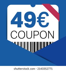 49 Euro Coupon promotion sale for a website, internet ads, social media gift 49 off discount voucher. Big sale and super sale coupon discount. Price Tag Mega Coupon discount with vector illustration.