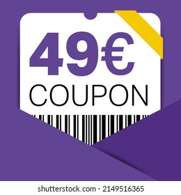 49 Euro Coupon promotion sale for a website, internet ads, social media gift 49 off discount voucher. Big sale and super sale coupon discount. Price Tag Mega Coupon discount with vector illustration.