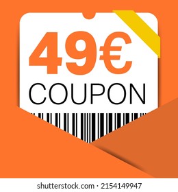 49 Euro Coupon promotion sale for a website, internet ads, social media gift 49 off discount voucher. Big sale and super sale coupon discount. Price Tag Mega Coupon discount with vector illustration.