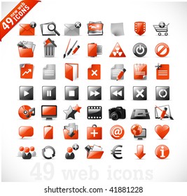 49 glossy web icons and design elements in RED and gray - set 2