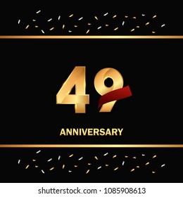 49 gold anniversary celebration design with red ribbon and glitter element, isolated on black background