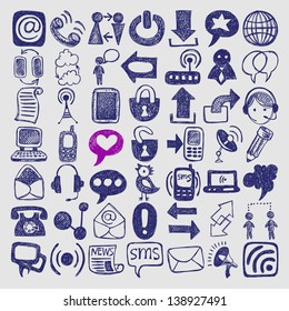 49 hand draw sketch communication element collection, icons set