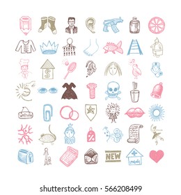 49 hand drawing doodle different icon set, sketchy vector illustration collection