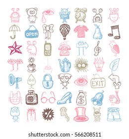 49 hand drawing doodle different icon set, sketchy vector illustration collection