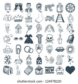 49 hand drawing doodle icon set