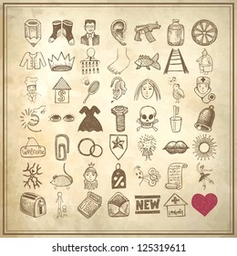 49 hand drawing doodle icon set on grunge background