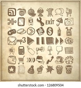 49 hand drawing doodle icon set on grunge background