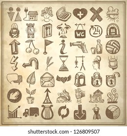 49 hand drawing doodle icon set on grunge background