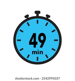 49 minute Timer, clock, stopwatch isolated icons. Countdown timer symbol. Minute timer, Time measure, Chronometer, Alarm.