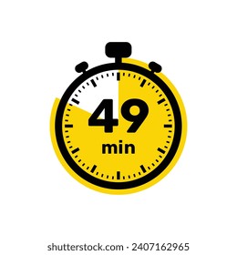 Diseño de fondo blanco del icono de reloj analógico de 49 minutos.
