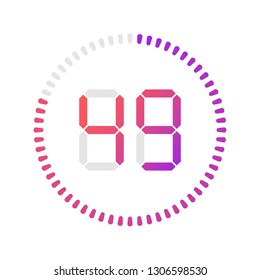 The 49 minutes, stopwatch vector icon, digital timer. Vector digital count down circle board with circle time pie diagram. Watch outline style design, designed for web and app.