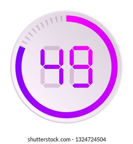 The 49 minutes, stopwatch vector icon, digital timer. Vector digital count down circle board with circle time pie diagram. Watch outline style design, designed for web and app.