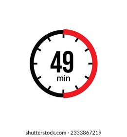 The 49 minutes, stopwatch vector icon. Stopwatch icon in flat style on a white background. Vector stock illustration.