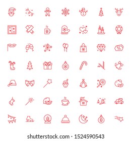 49 New Year Christmas thile line red icons set. Vector illustrations collection eps10.