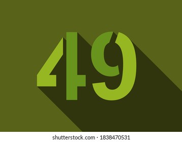 49 Number with long shadow, green colors cutting style. For logo, brand label, design elements, corporate identity, application & more. Vector editable illustration.