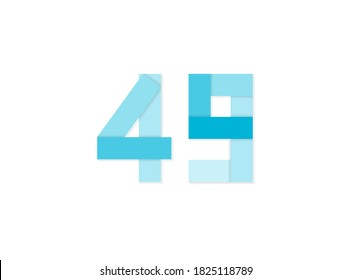 49 number, vector logo, paper cut desing font made of blue color tones .Isolated on white background. Eps10 illustration