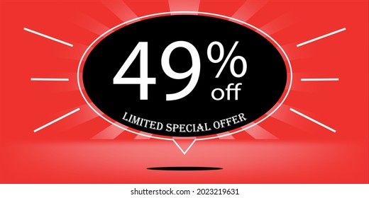 49% off black balloon and red, for limited special offer, red banner for special offers of promotions