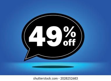 49% off - black and blue floating balloon - with blue background - banner for discount and reduction promotional offers