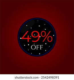 49% off. Black and red with stars. Shop promotions, Store sales. Tag vector design. Forty nine percent off.