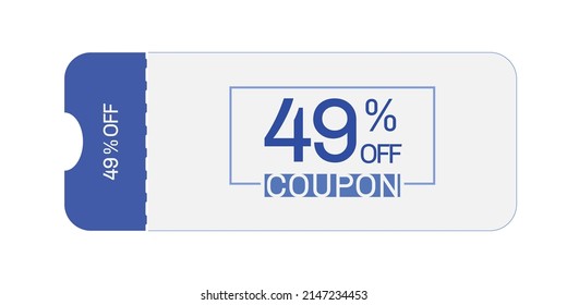 49% fuera del vector de cupón. Cupón de descuento del 49%. Los colores azul y gris.  Cupón perfeccionado. Fondo blanco.