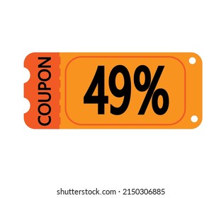 49% fuera del vector de cupón. Plantilla de cupón perforado naranja sobre fondo blanco para tiendas