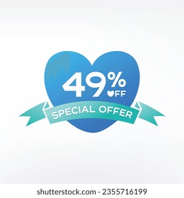 49% off discount promotion sale banner, ads. Valentine's Day Sale, holiday discount tag.