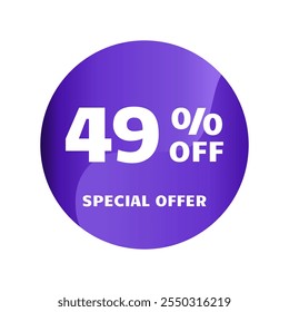 49% off. Forty nine percent off, Special Offer. Discount sale banner design template. Discount tag. Vector illustration. Purple Design.