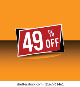 49% off, marketing,sale, deal, banner with orange to yellow background with gradient. White writing on red balloon