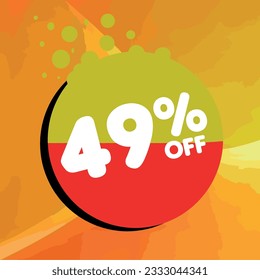 49% de descuento, porcentaje en un círculo colorido, promoción, gran venta, fondo colorido