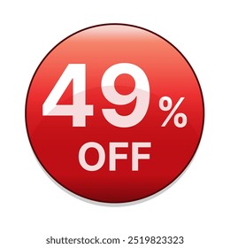 49% off red discount button. Forty nine percent off shopping sale discount emblem in red. Special offer symbol. Vector illustration.