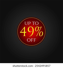 49% off. Red and yellow discount tag. Marketing promotions, commerce sales. Vector design. Forty nine percent off.