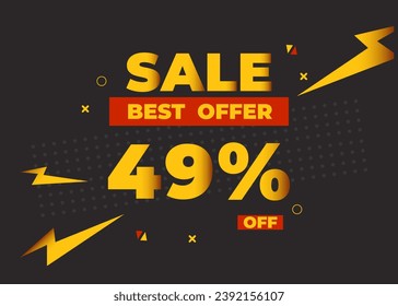 49% off sale best offer. Sale banner with forty nine percent of discount, coupon or voucher vector illustration. Yellow and red template for campaign or promotion.