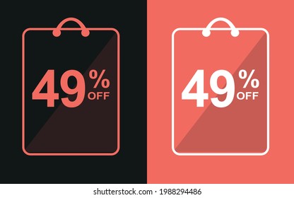 49% off.Sale banner with forty-nine percent off in a black and orange bag for store offers.


