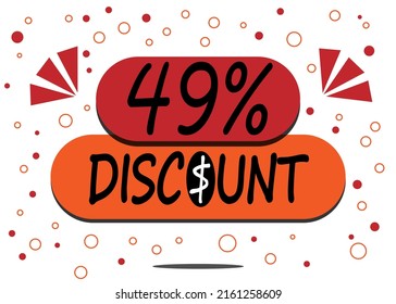 49% percent discount label isolated on white background. Special promo off price reduction badge vector illustration in red and orange.