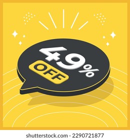 49 percent off. 3D floating balloon with promotion for sales on yellow background