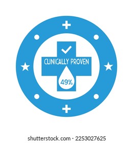 49% percentage  clinically proven vector icon. Clinically tested, approved, vector badge. Clinically proven guaranteed result icon. Sticker, label or stamp vector.