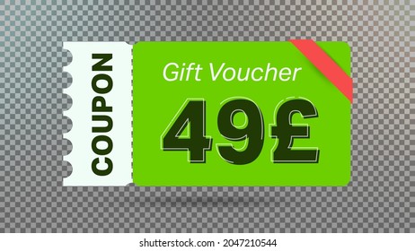 49 Pound coupon promotion sale for website, internet ads, social media.Big sale and super sale coupon code Pound 49 discount gift voucher coupon vector illustration summer offer ends weekend