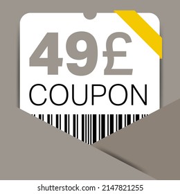 49 Pound Coupon promotion sale for a website, internet ads, social media gift 49 off discount voucher. Big sale and super sale coupon discount. Price Tag Mega Coupon discount vector illustration.