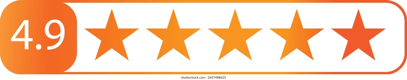 4.9  star icon. symbol of customers rating for product or service. yellow five star sign with text for app, website, design element. transparent  and vector illustration.