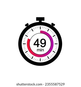 49 timer minutes symbol, 49 min timer clock icon flat design isolated on white background.