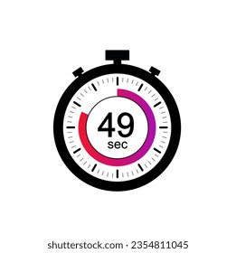 49 timer seconds symbol, 49 sec timer clock icon flat design isolated on white background.