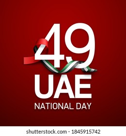 49 UAE National day banner with UAE flag. Holiday card for 2 december, 49 National day United Arab Emirates Spirit of the union. Design Anniversary Celebration Card for Dubai and Abu Dhabi