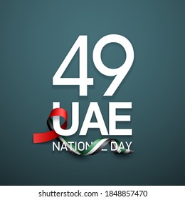 49 UAE National day banner with UAE flag. Holiday card for 2 december, 49 National day United Arab Emirates Spirit of the union. Design Anniversary Celebration Card for Dubai and Abu Dhabi