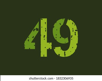 49 vectorial número hecho de grosor, textura gruesa. Estilo de impresión de sello de goma. Para logotipo, marca, afiche, elementos de diseño, etc.