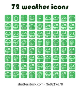 49 weather icons set. Vector green set of flat images.