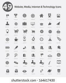 49 Website, Media, Internet & Technology icons,Gray version,vector